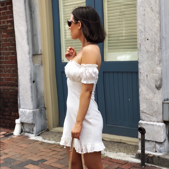 Last 1✨Iris White Linen Off The Shoulder Dress - Picture 3 of 8